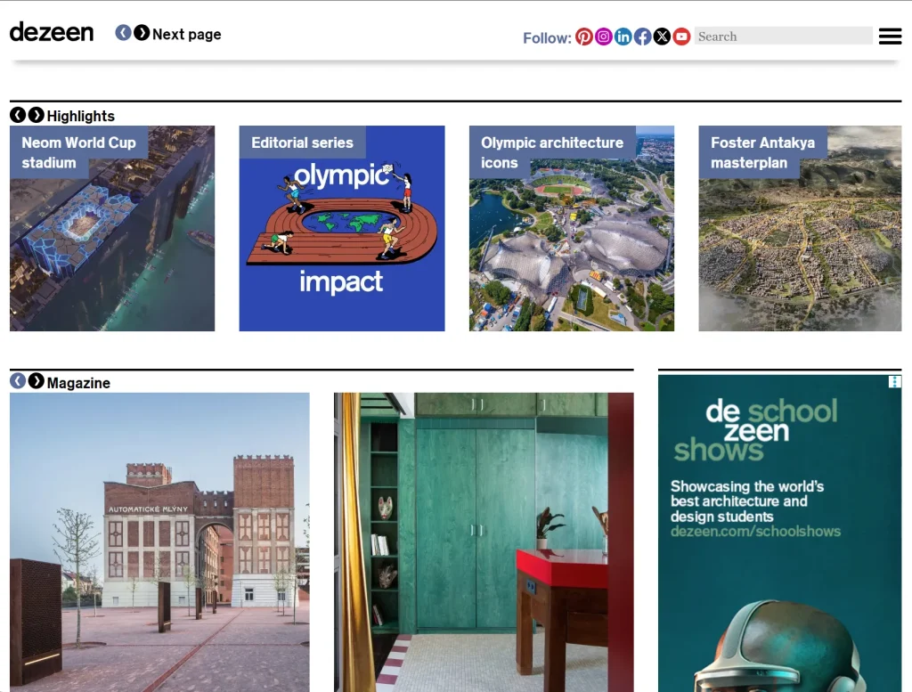 ۲۰ وبسایت برتر معماری برای الهامگیری 4 وبسایت دزین با اخبار و پروژههای معماری و طراحی.