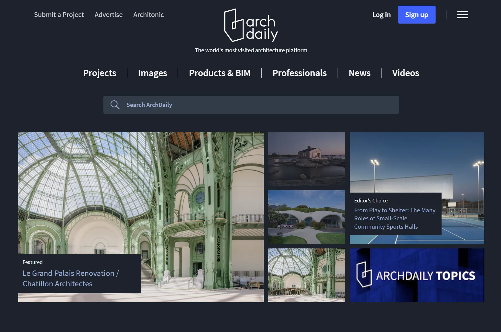 وب‌سایت آرک‌دیلی، پلتفرم معماری با نمایش پروژه‌ها و تصاویر جدید.