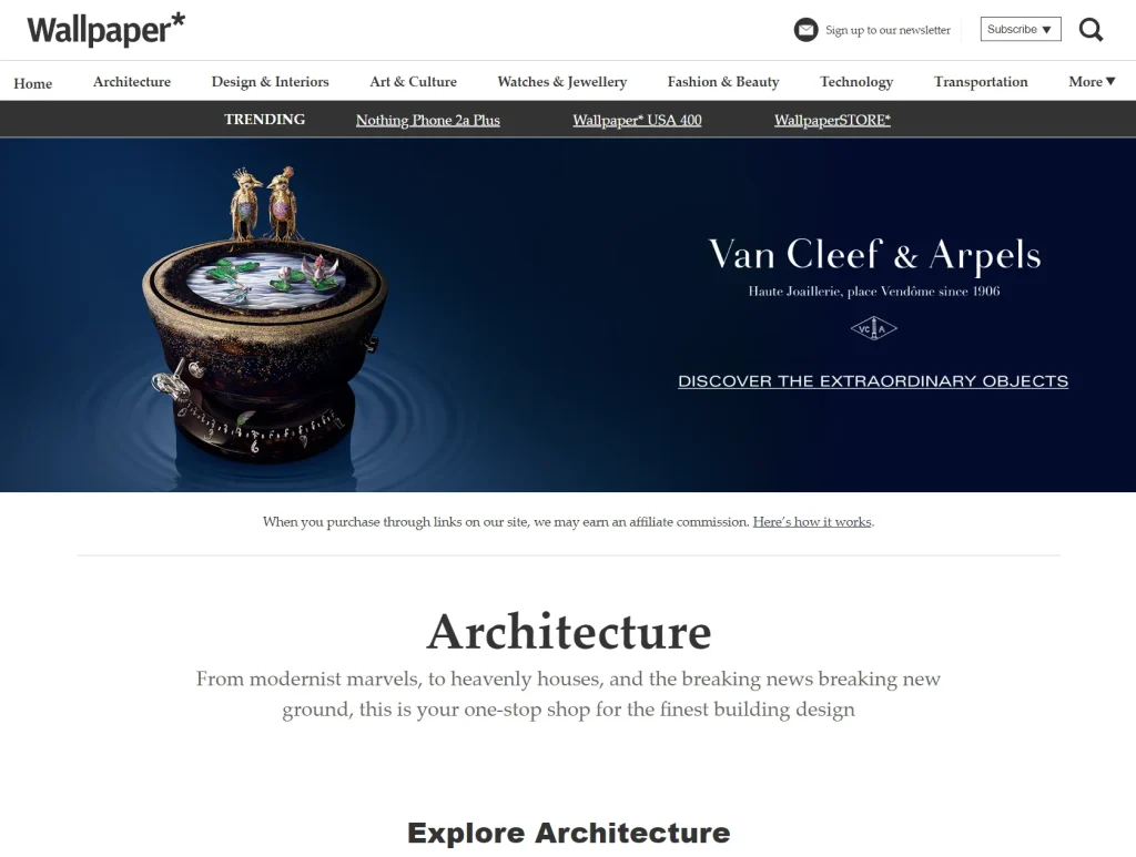 ۲۰ وبسایت برتر معماری برای الهامگیری 18 صفحه اصلی وبسایت والپیپر با تبلیغ شیء هنری و لوکس ون کلیف و آرپلز.